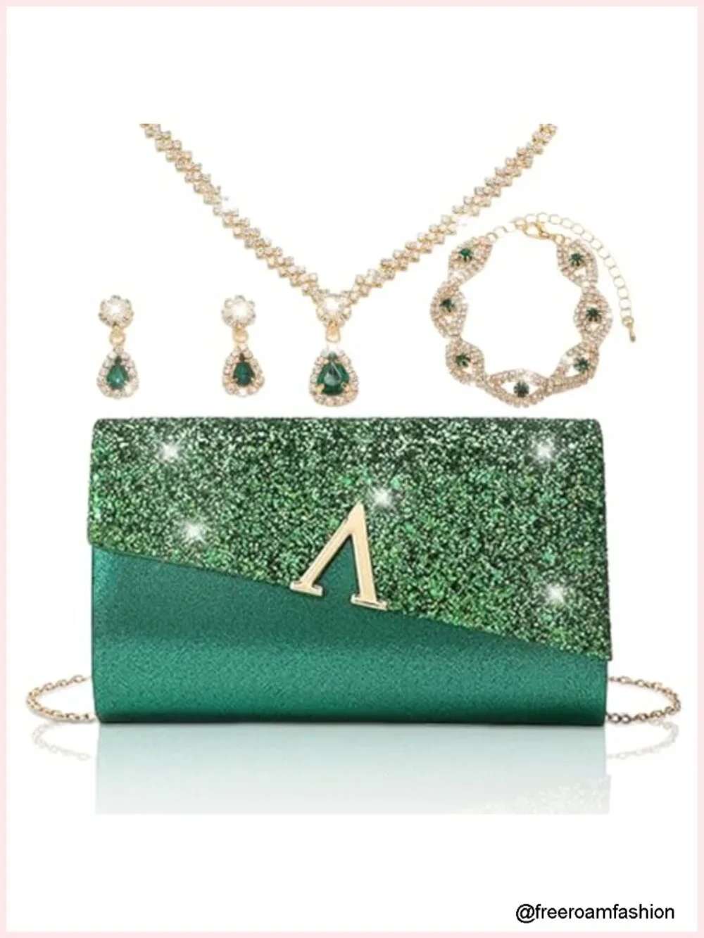 4-Piece Evening Clutch Set with Rhinestone Jewelry Crystal Handbag